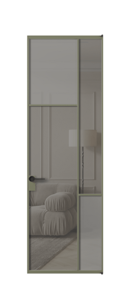 Межкомнатная дверь Mosaic АЛПЛ041.10 Алюминий оливковый тёмный Сатинированное серое стекло, триплекс, 6 мм + Прозрачное серое стекло, триплекс Цена 127772 ₽ | Volhovec