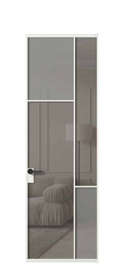 Межкомнатная дверь Mosaic АЛПЛ041.10 Алюминий белоснежный Сатинированное серое стекло, триплекс, 6 мм + Прозрачное серое стекло, триплекс Цена 127772 ₽ | Volhovec