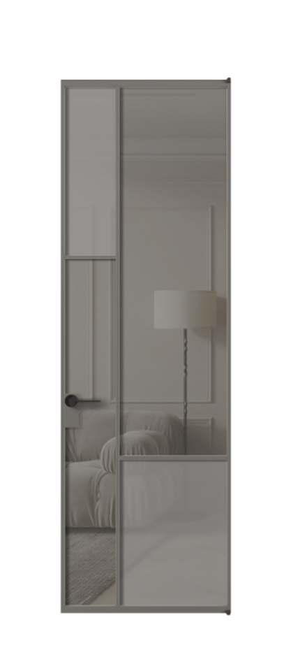 Межкомнатная дверь Mosaic АЛПЛ041.13 Алюминий классический серый Сатинированное серое стекло, триплекс, 6 мм + Прозрачное серое стекло, триплекс Цена 127772 ₽ | Volhovec