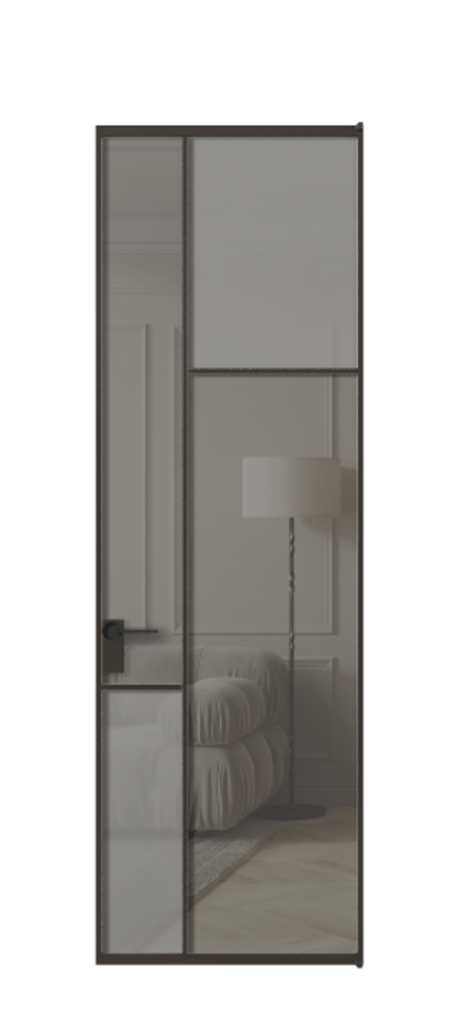 Межкомнатная дверь Mosaic АЛПЛ041.11 Алюминий антрацит Сатинированное серое стекло, триплекс, 6 мм + Прозрачное серое стекло, триплекс Цена 127772 ₽ | Volhovec