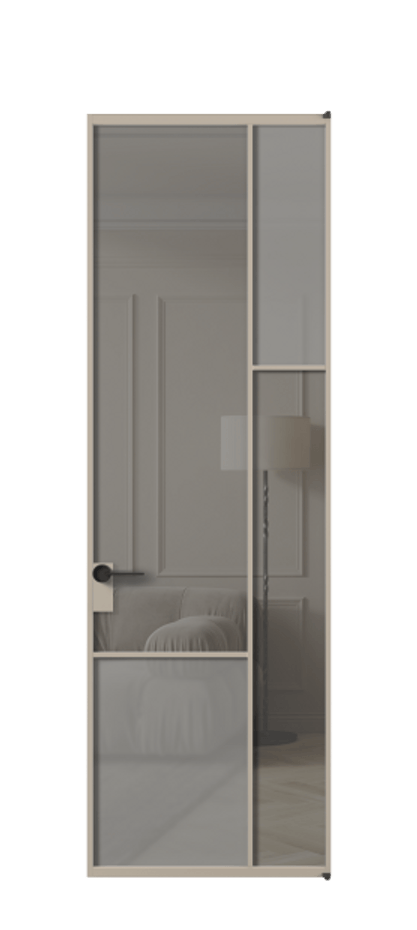 Межкомнатная дверь Mosaic АЛПЛ041.12 Алюминий бисквитный Сатинированное серое стекло, триплекс, 6 мм + Прозрачное серое стекло, триплекс Цена 127772 ₽ | Volhovec