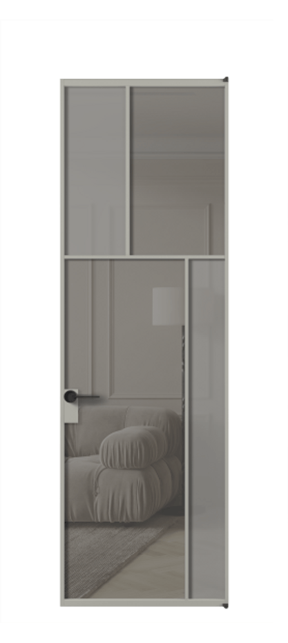 Межкомнатная дверь Mosaic АЛПЛ041.23 Алюминий нейтральный серый Сатинированное серое стекло, триплекс, 6 мм + Прозрачное серое стекло, триплекс Цена 127772 ₽ | Volhovec