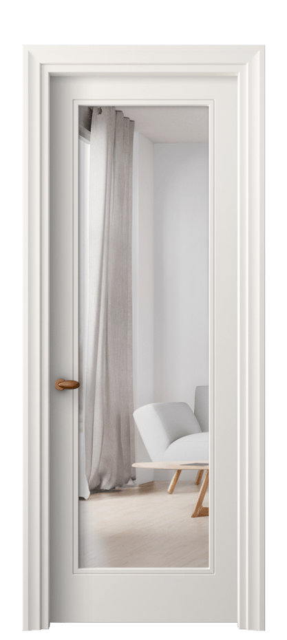 Межкомнатная дверь Esse 8502 Матовый пудровый белый Двустороннее зеркало, триплекс, 7 мм Цена 59930 ₽ | Volhovec