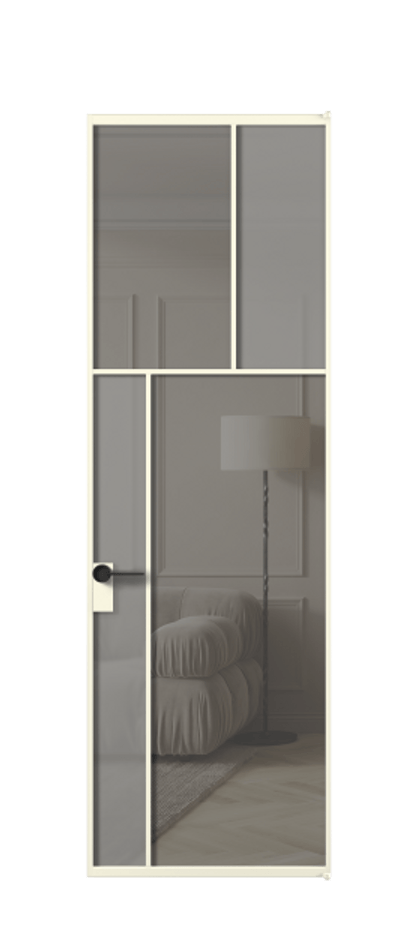 Межкомнатная дверь Mosaic АЛПЛ041.22 Алюминий молочно-белый Сатинированное серое стекло, триплекс, 6 мм + Прозрачное серое стекло, триплекс Цена 127772 ₽ | Volhovec