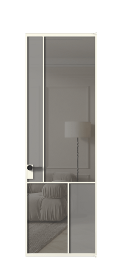 Межкомнатная дверь Mosaic АЛПЛ041.20 Алюминий жемчужный Сатинированное серое стекло, триплекс, 6 мм + Прозрачное серое стекло, триплекс Цена 127772 ₽ | Volhovec