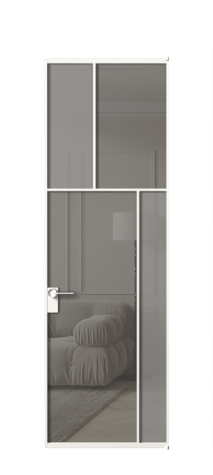 Межкомнатная дверь Mosaic АЛПЛ041.23 Алюминий Белый Сатинированное серое стекло, триплекс, 6 мм + Прозрачное серое стекло, триплекс Цена 123372 ₽ | Volhovec