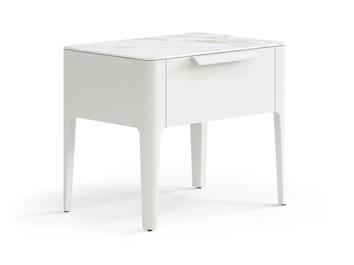 Мебель Тумба прикроватная Пьега 1 ящик. Цвет Матовый тёплый серый. Материал Гладкая эмаль. Коллекция Тумба прикроватная Пьега 1 ящик. Картинка.