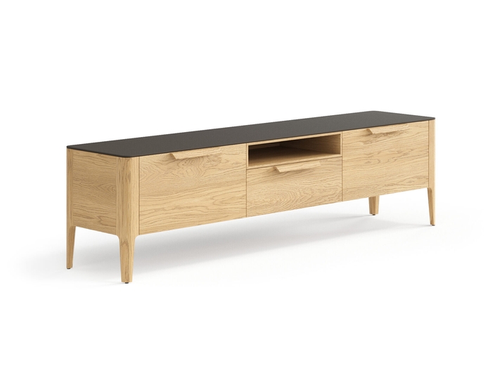 Мебель ТВ тумба Пьега. Цвет Дуб соломенный матовый. Материал Массив дуба матовый. Коллекция ТВ тумба Пьега. Картинка.