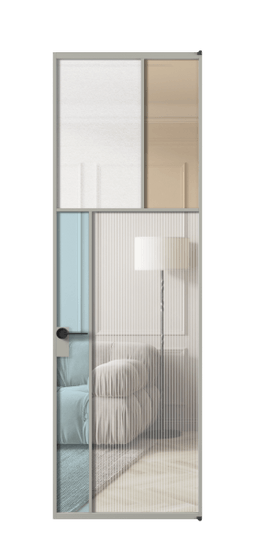 Дверь межкомнатная АЛПЛ041.22 АНСР 4 стекла. Цвет Алюминий нейтральный серый. Материал Алюминий в эмали. Коллекция Мозаик. Картинка.